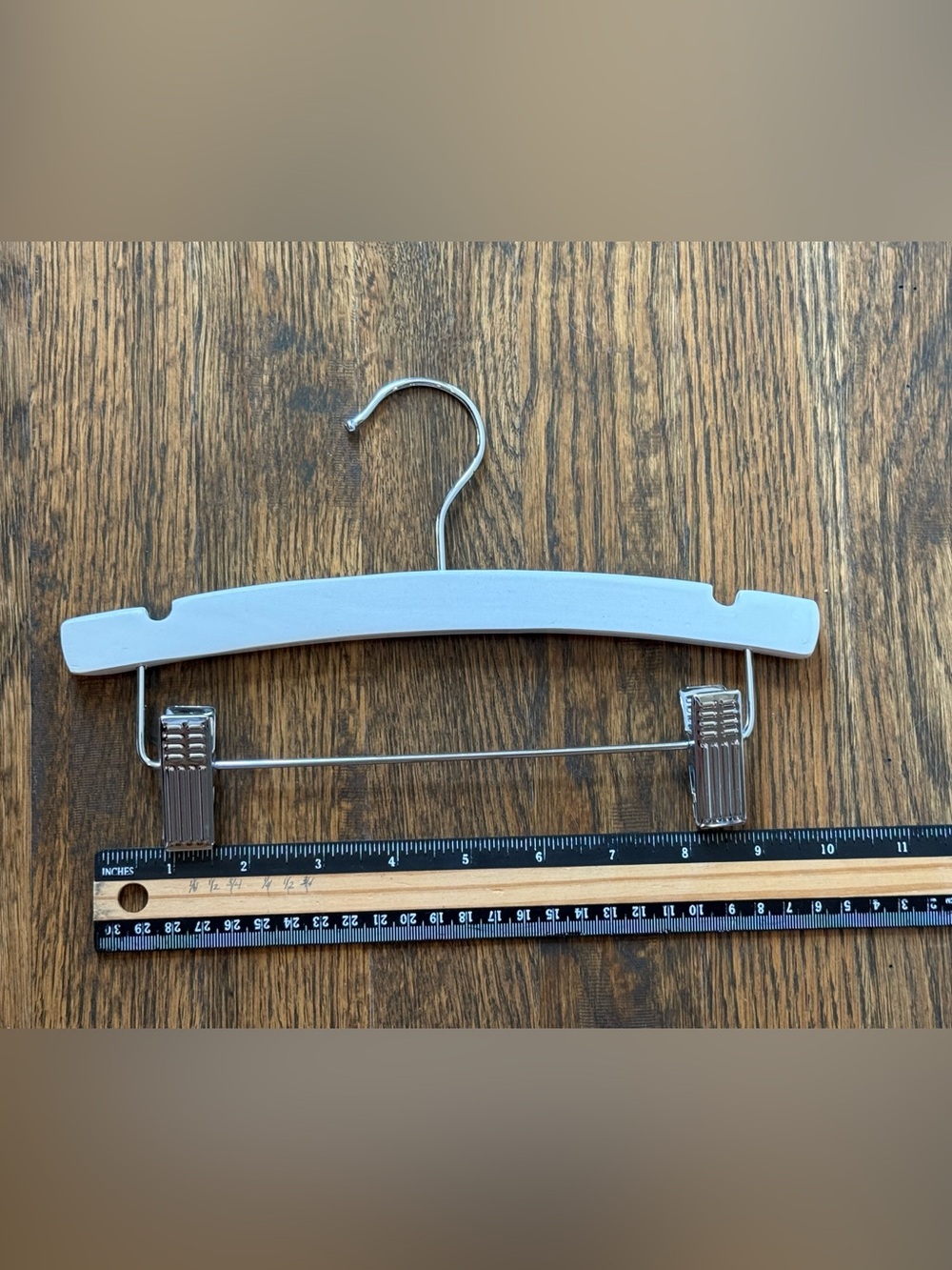 Kids 10” White Wooden Suit Hanger with Metal Clip- 7